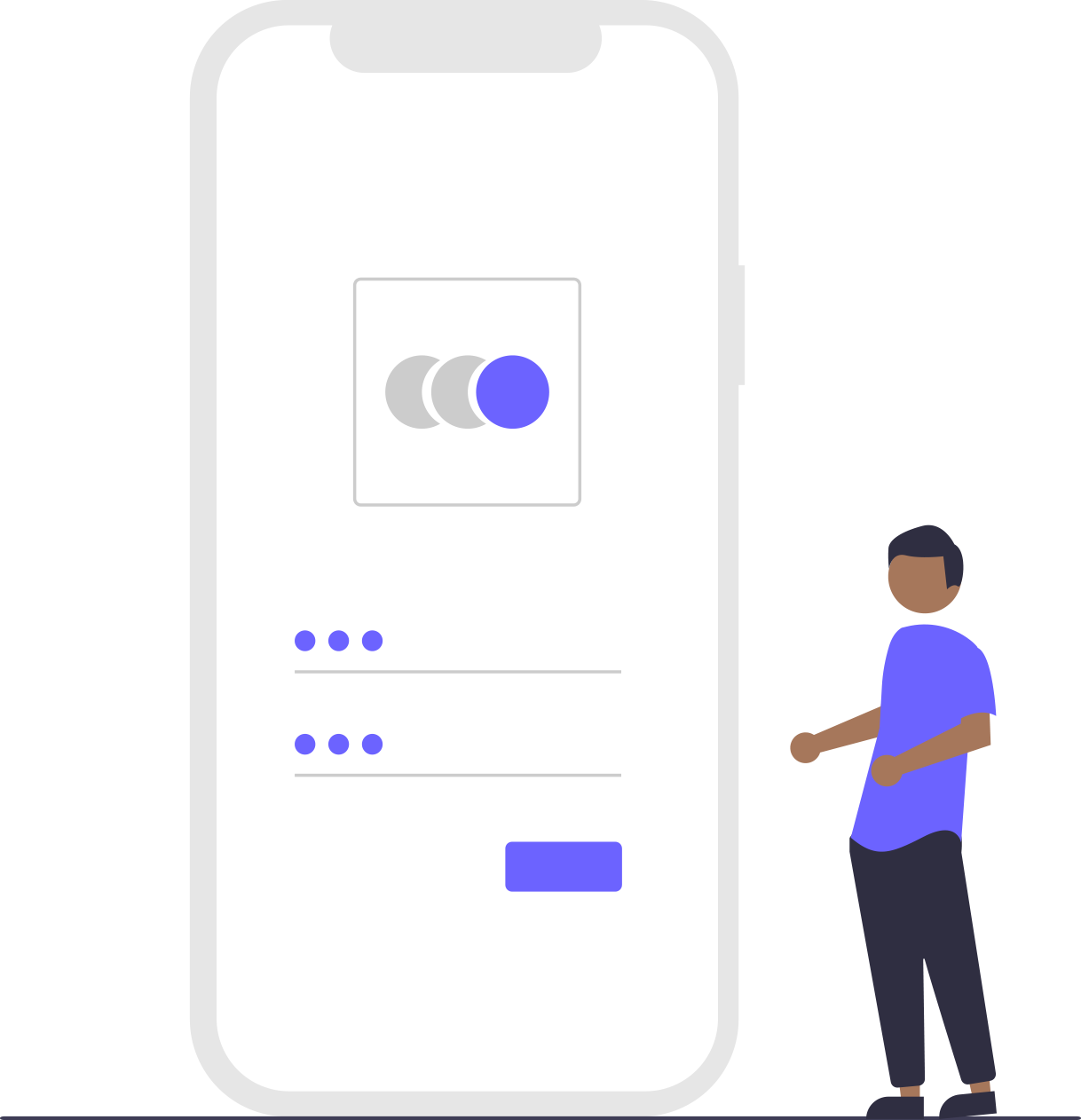 Large image of a mobile phone, human standing next to it.